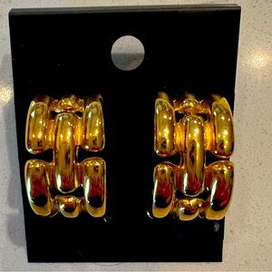 Vintage GIVENCHY Earrings 1980s Basket Weave Panther Gold Plated Casual Glam